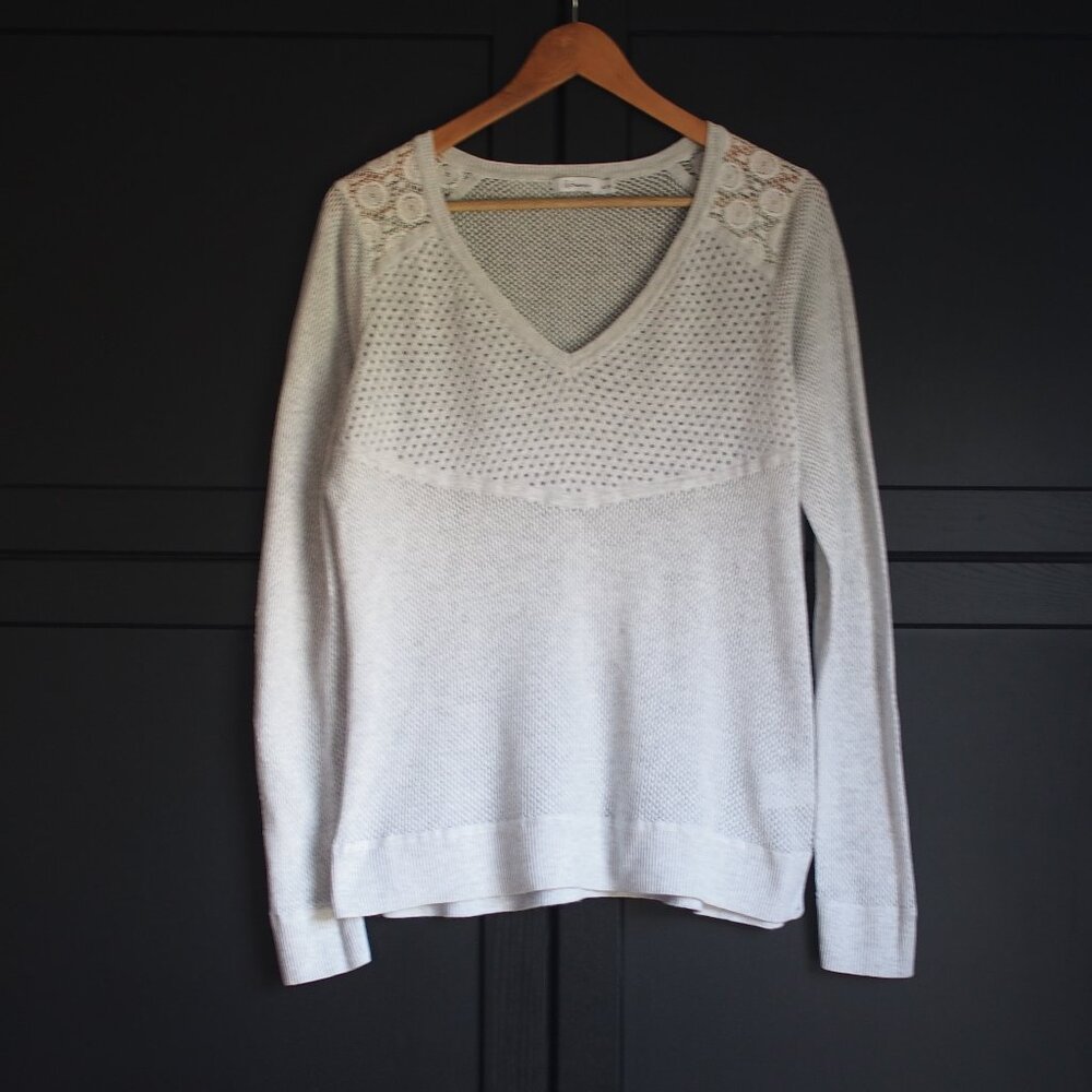 Reitmans | Cotton Knit Sweater w Beautiful Lace Detail